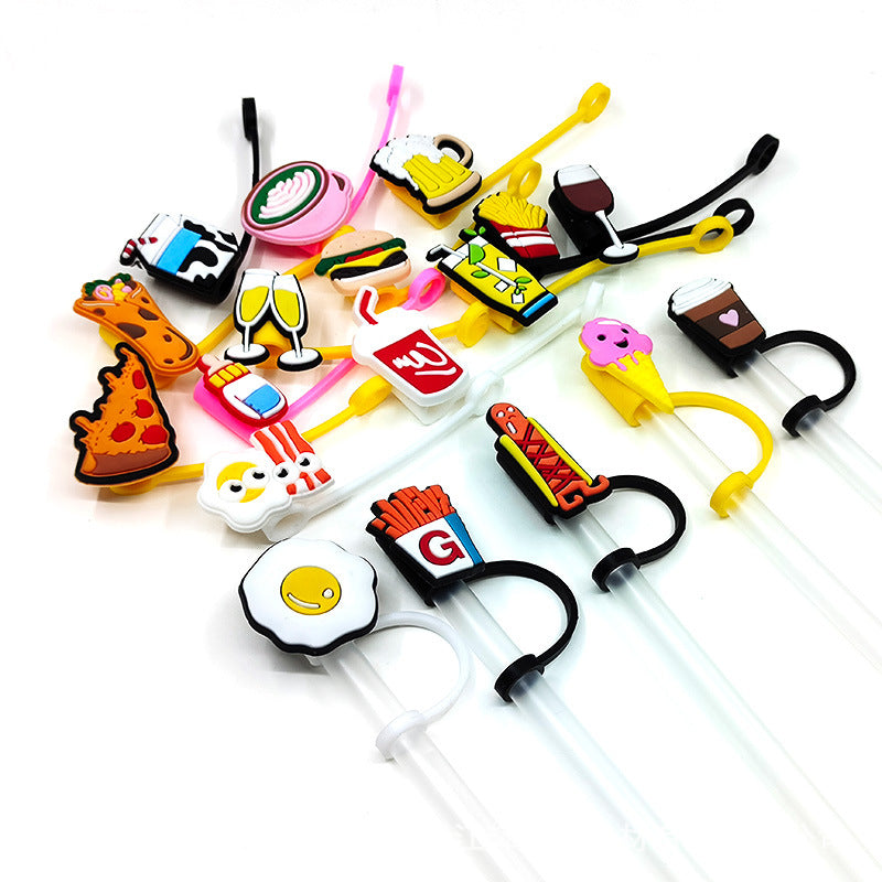 Wholesale 20PCS Cartoon Food and Beverage Silicone Straw Tube Cap Straw Decoration